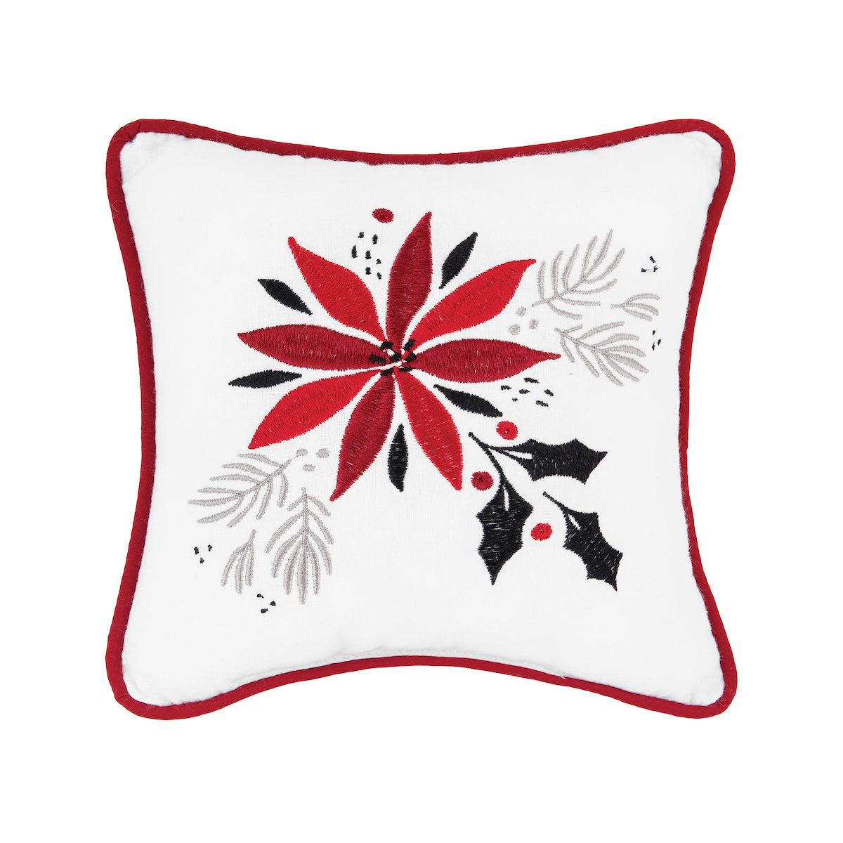 Poinsettia & Mistletoe Mini Pillow