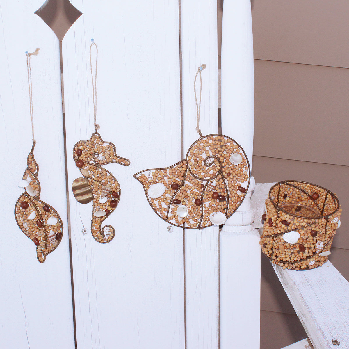 Natural Beaded Nautilus Ornament