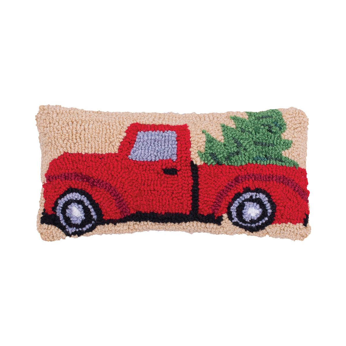Christmas Truck Hooked Mini Pillow