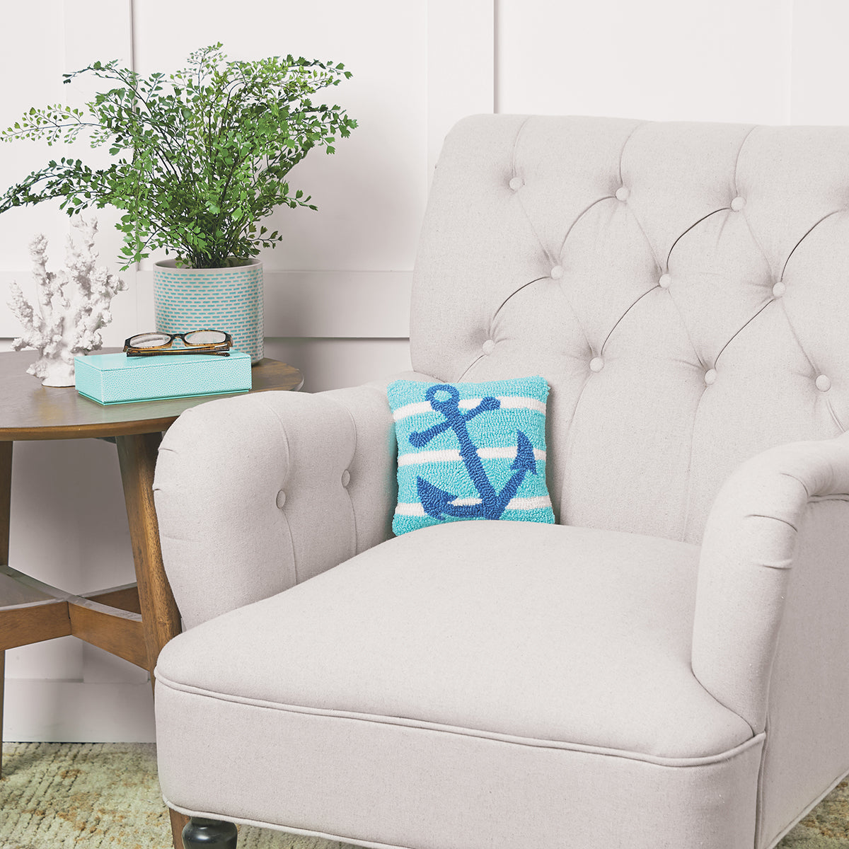 Anchor Stripe Hooked Mini Pillow