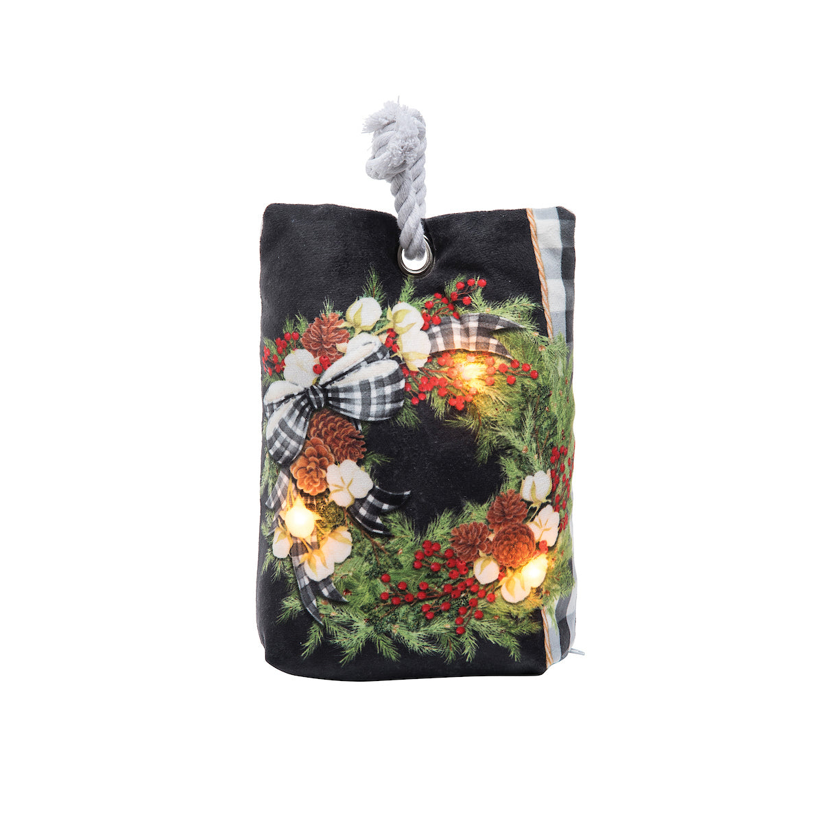 Gingham Wreath LED Doorstop