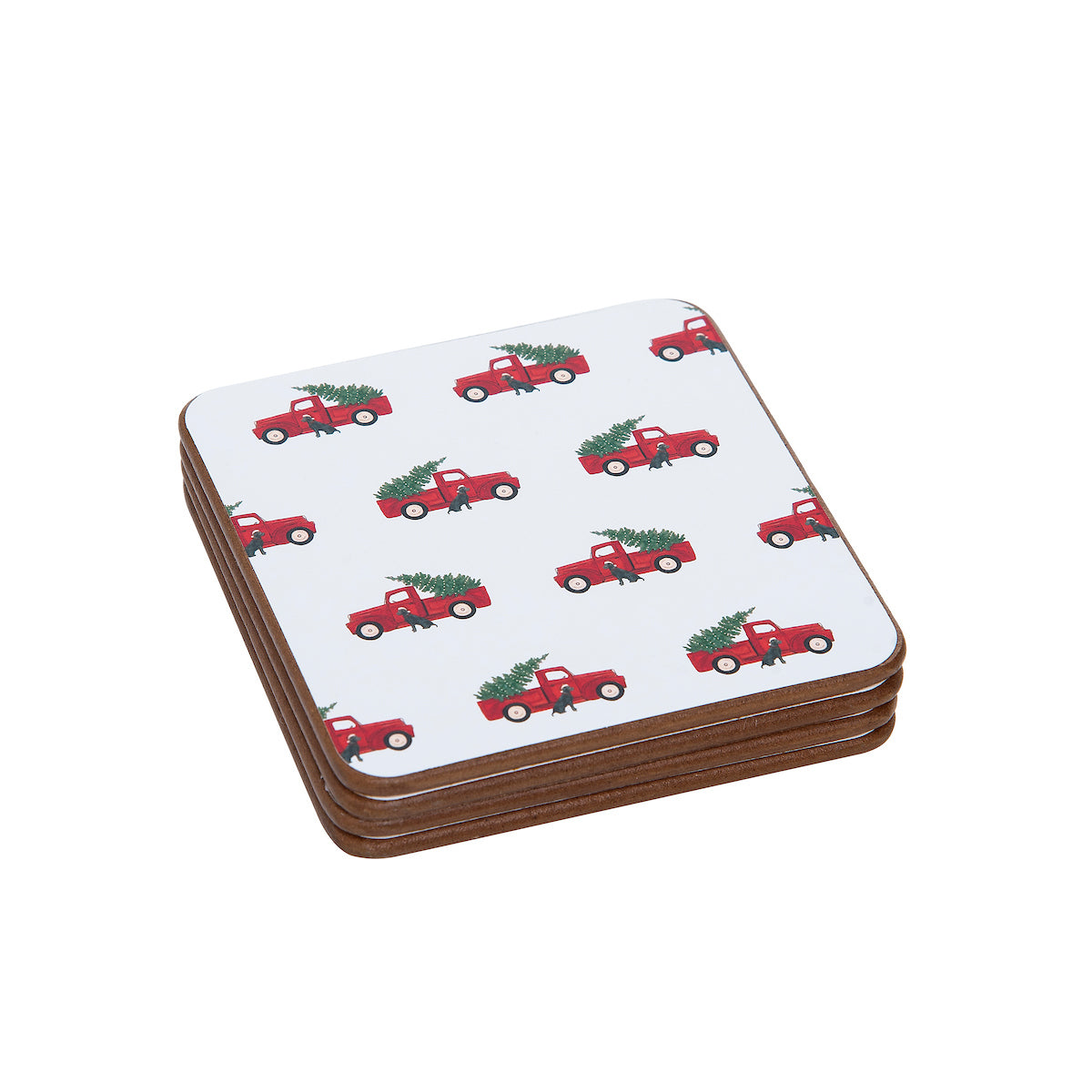 Red Trucks Hardboard Coaster, Set of 4