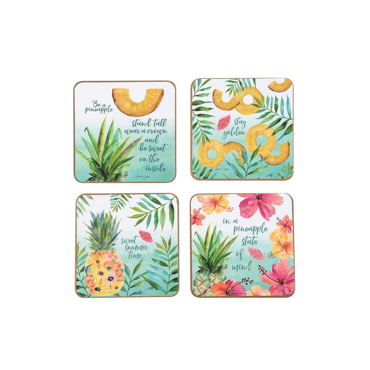 Pineapple Hardboard Coaster, Set of 4