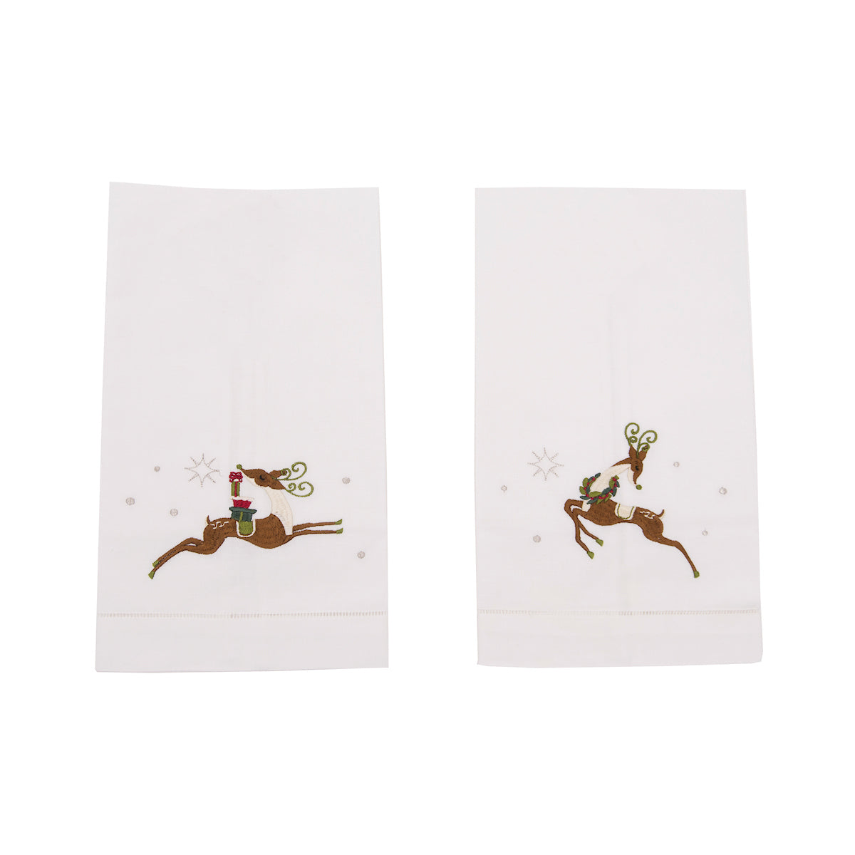 Hemstitch Deer with Wreath Guest Towel
