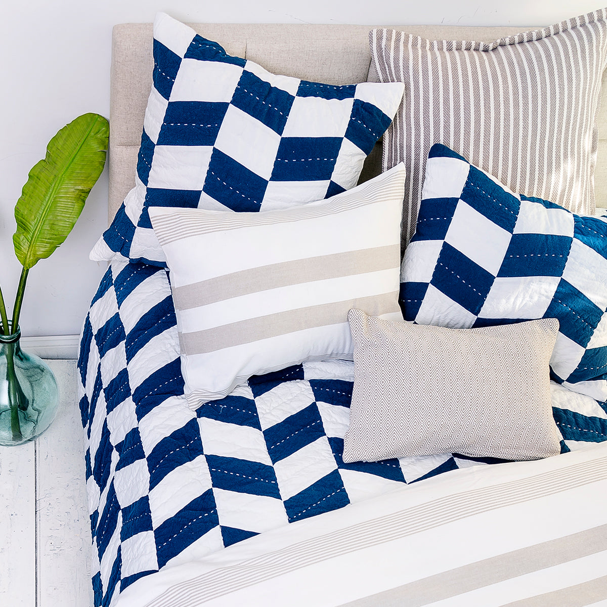 herringbone patch indigo quilt