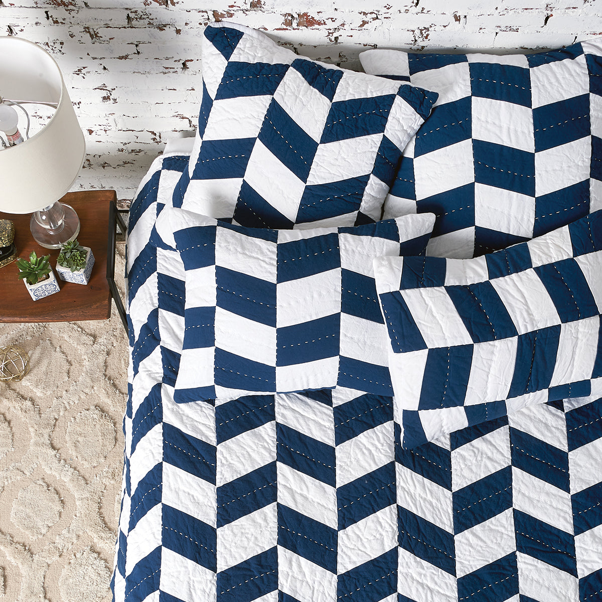 herringbone patch indigo quilt
