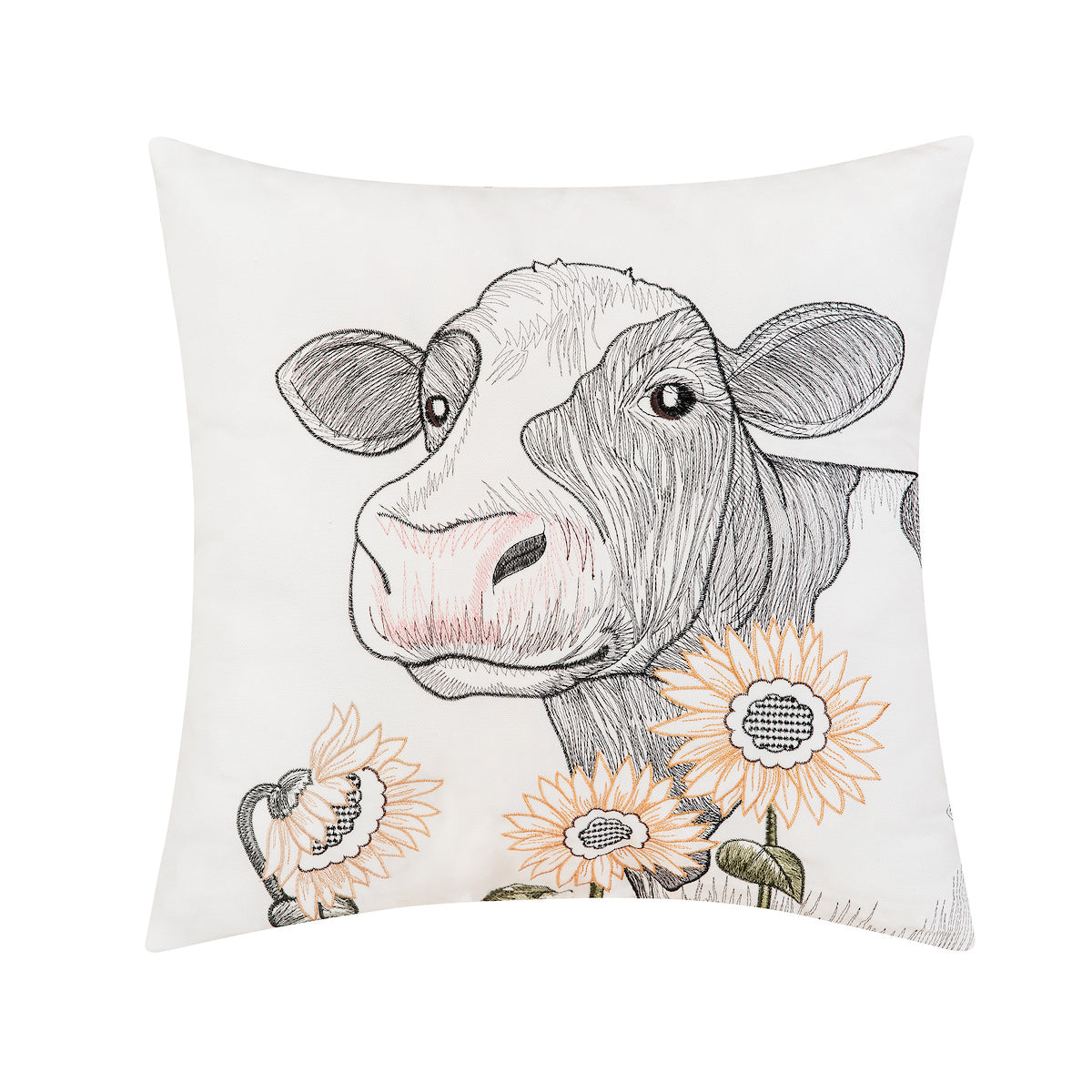 Happy Sunflower Cow Indoor Outdoor Pillow