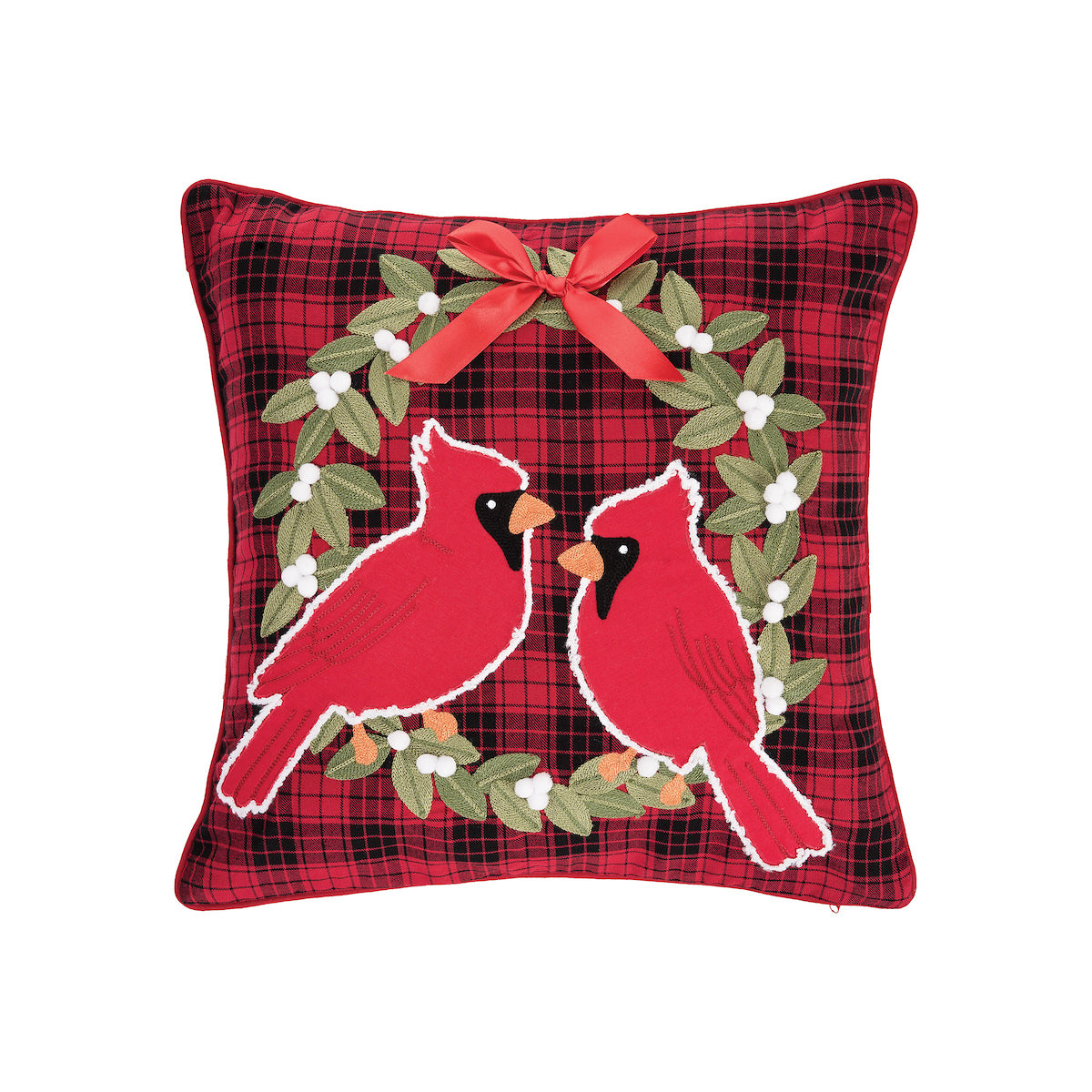 Cardinal Plaid Wreath Pillow