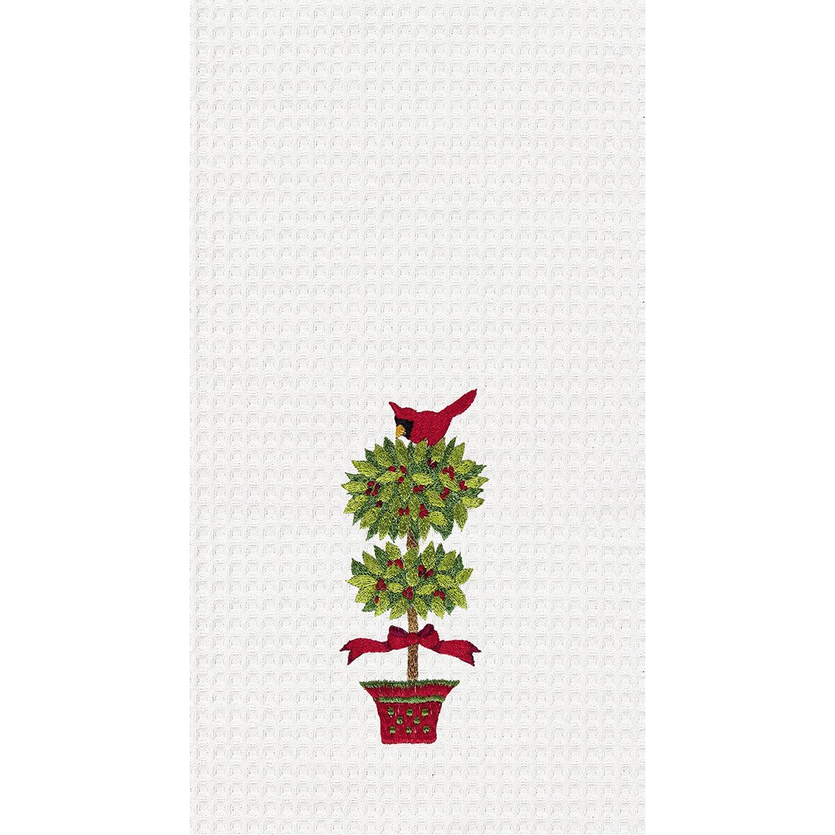 Cardinal In Topiary Waffle Weave Kitchen Towel