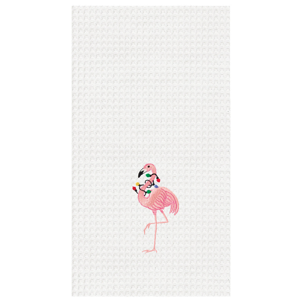 Flamingo with Lights Waffle Weave Kitchen Towel