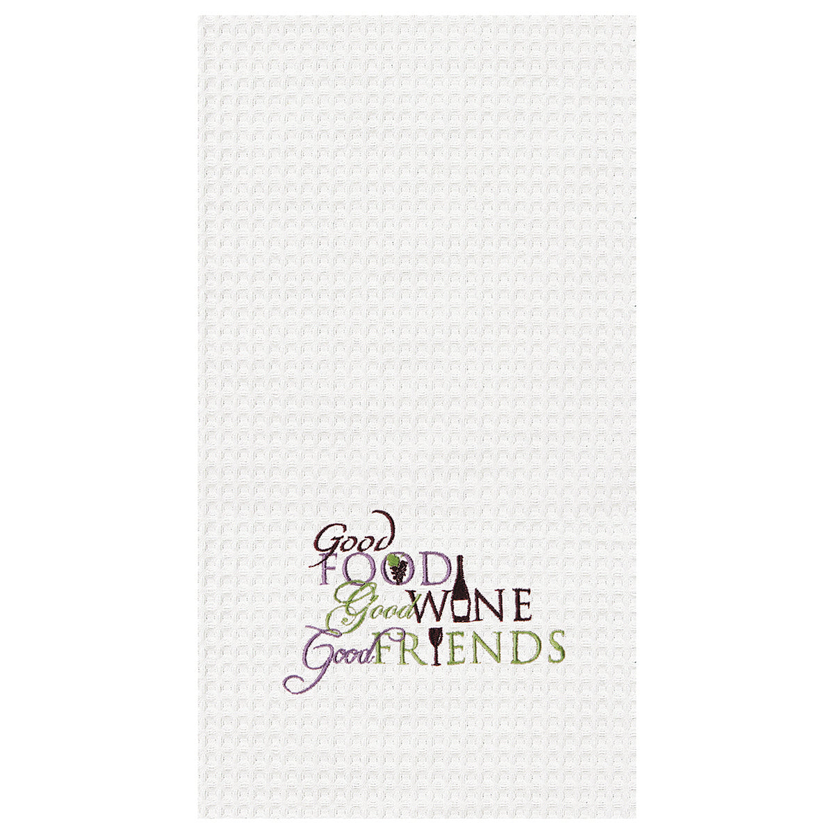 Food, Wine, Friends Waffle Weave Kitchen Towel