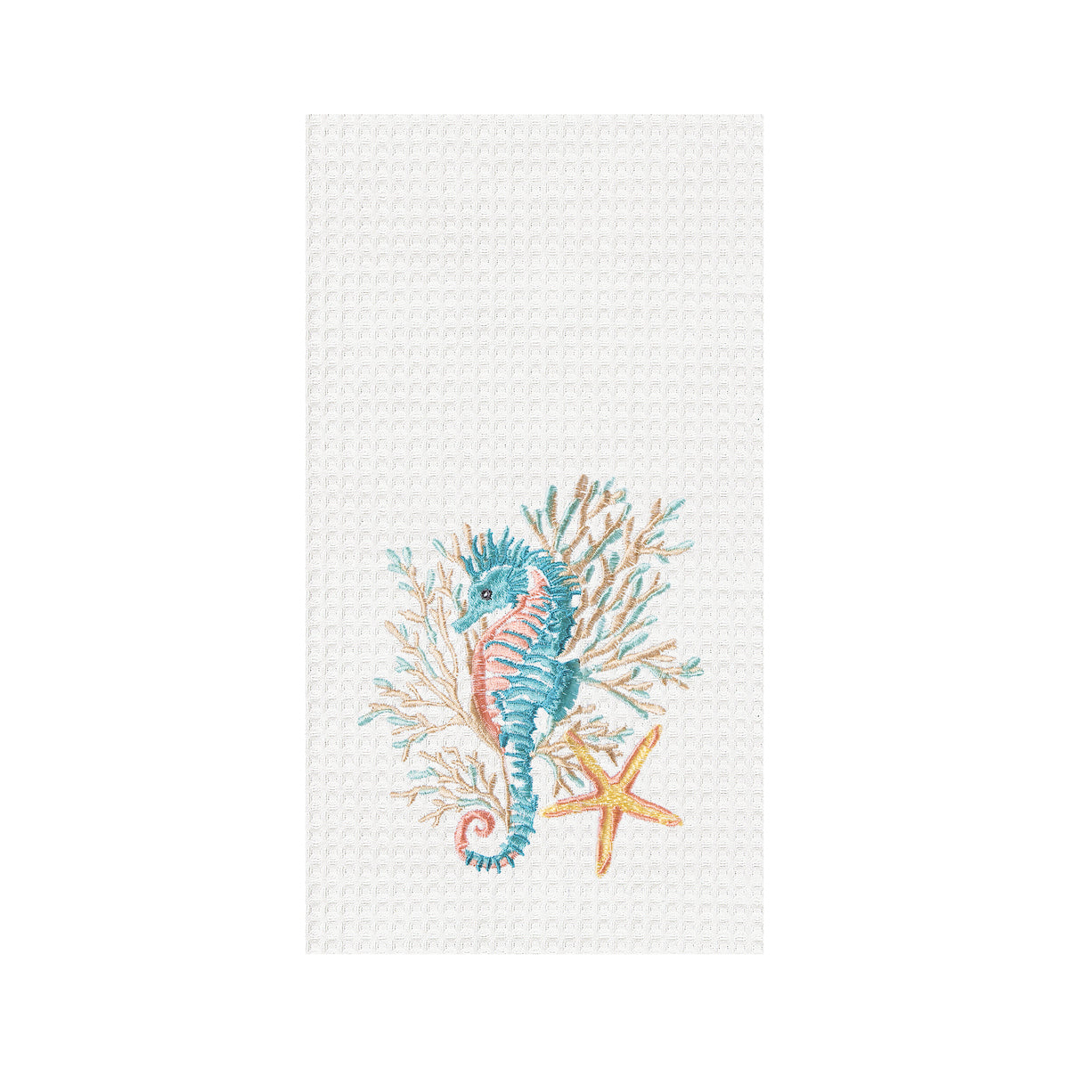 Seahorse & Coral Waffle Weave Kitchen Towel