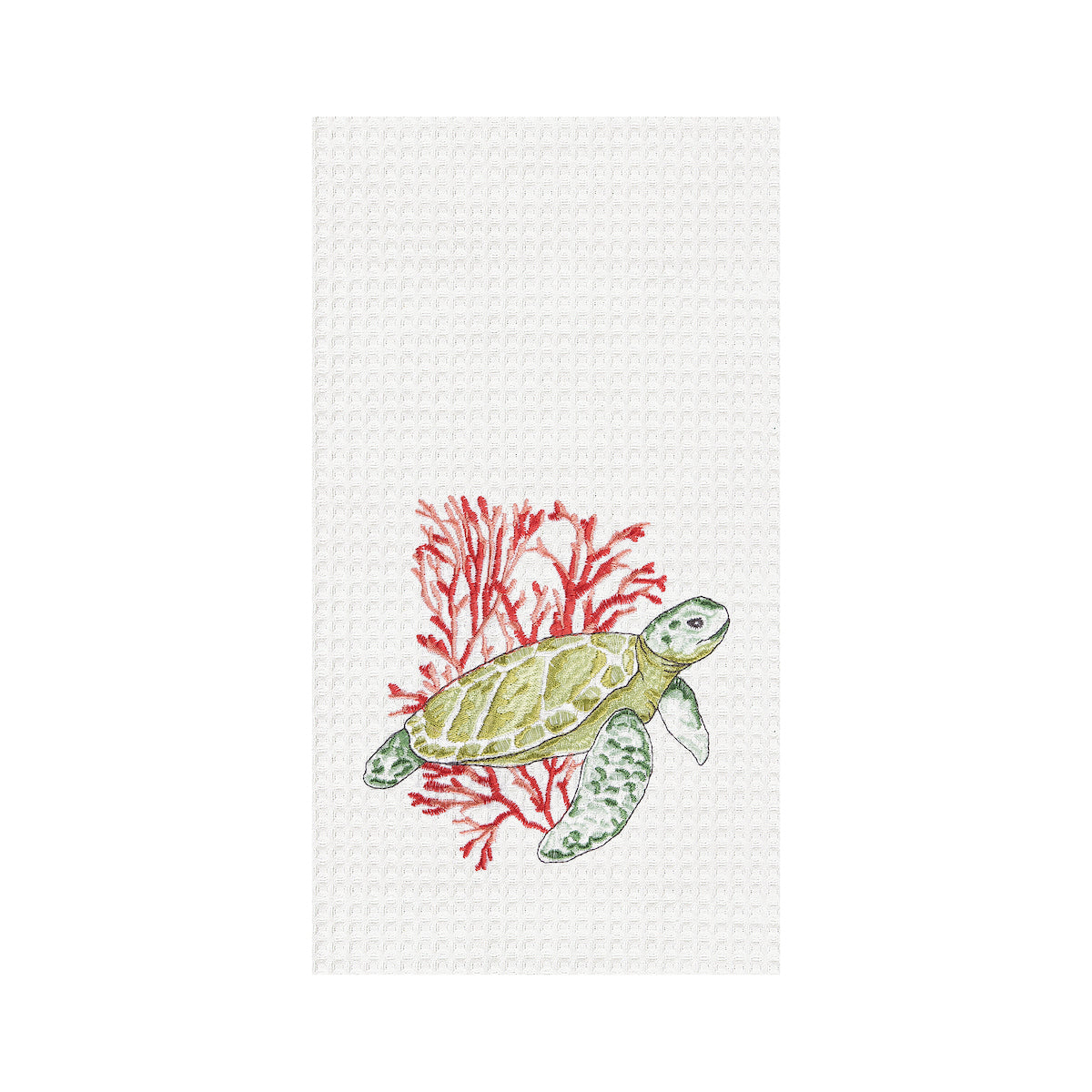 Turtle & Coral Waffle Weave Kitchen Towel