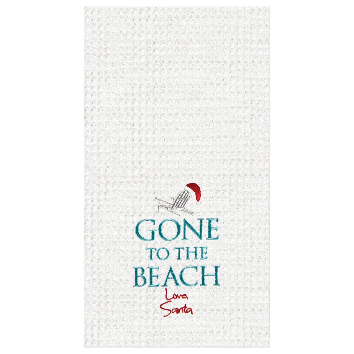 Gone To The Beach Santa Waffle Weave Kitchen Towel