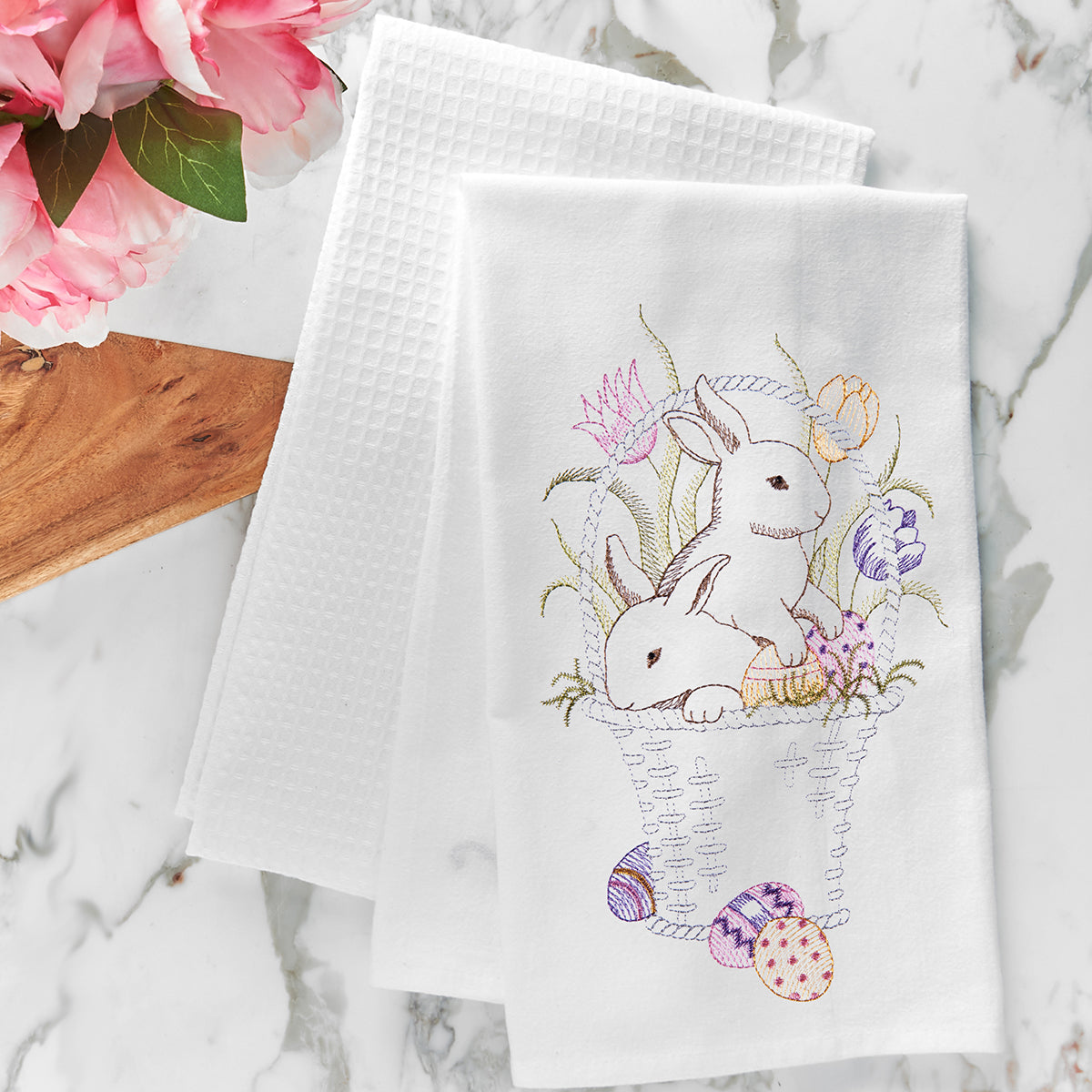 Bunny Basket Flour Sack Kitchen Towel