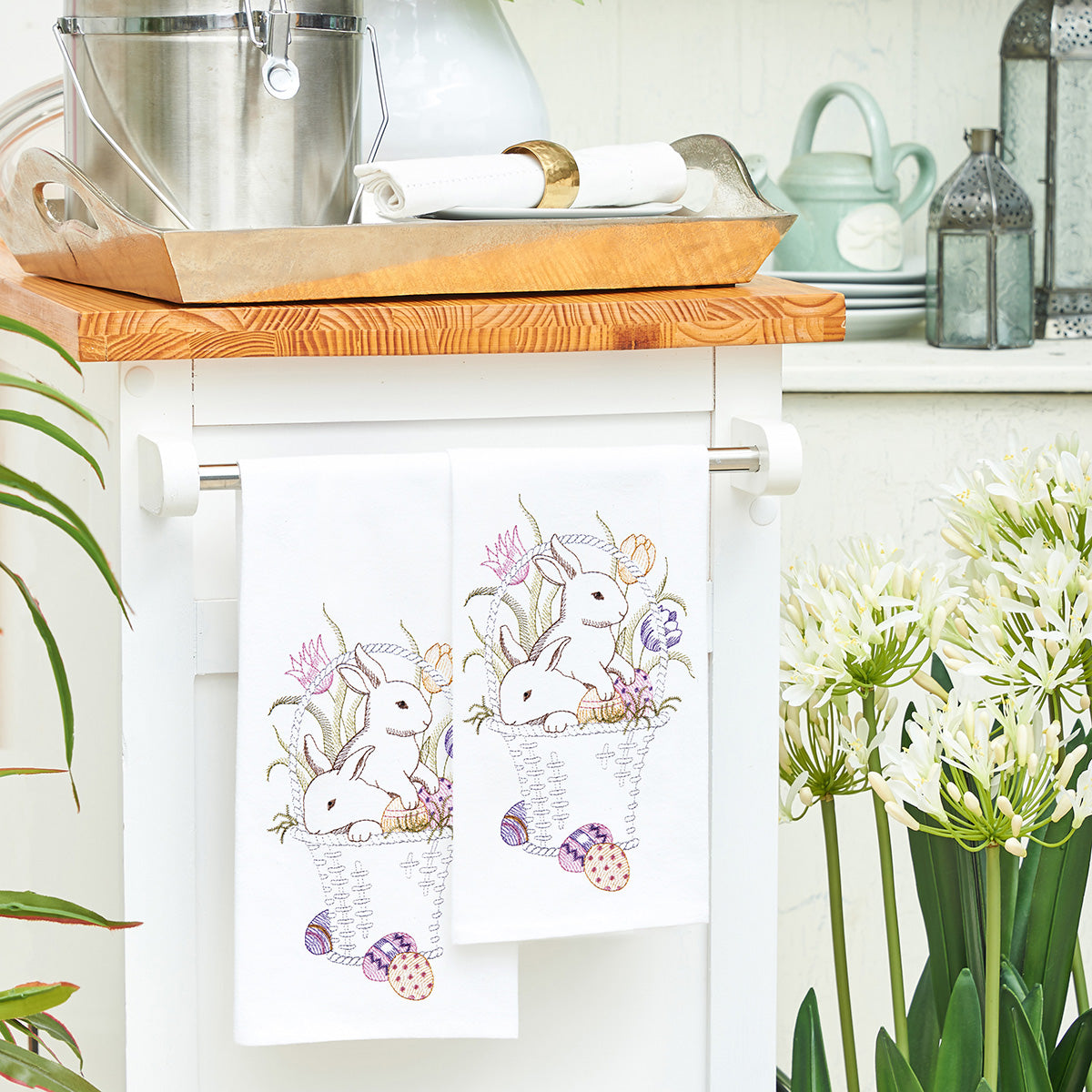 Bunny Basket Flour Sack Kitchen Towel