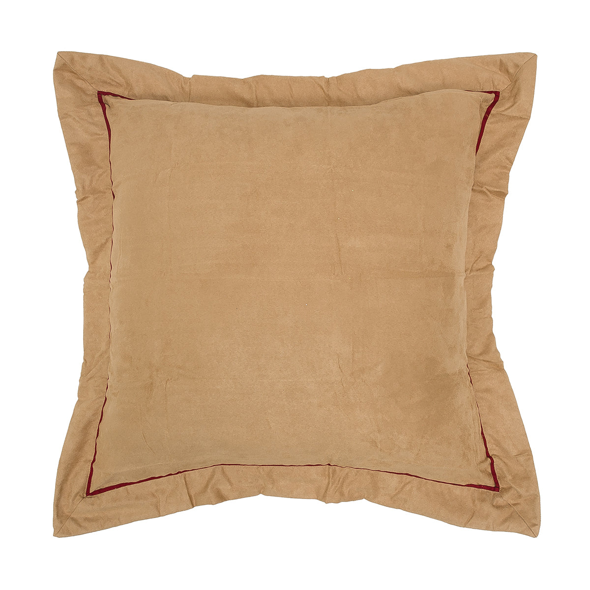 Tan Faux Suede & Red Euro Sham