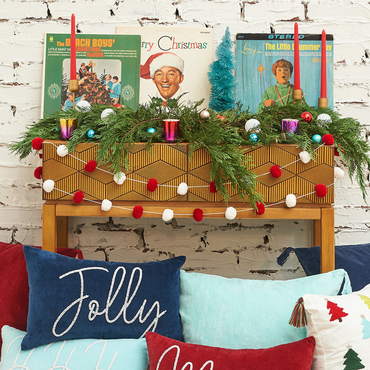 ruby & white pompom garland