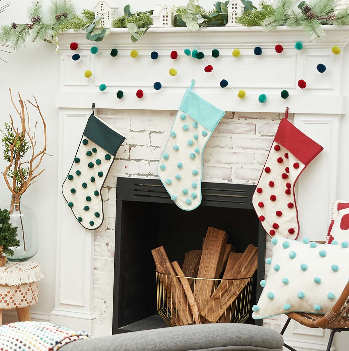 multi color pompom garland