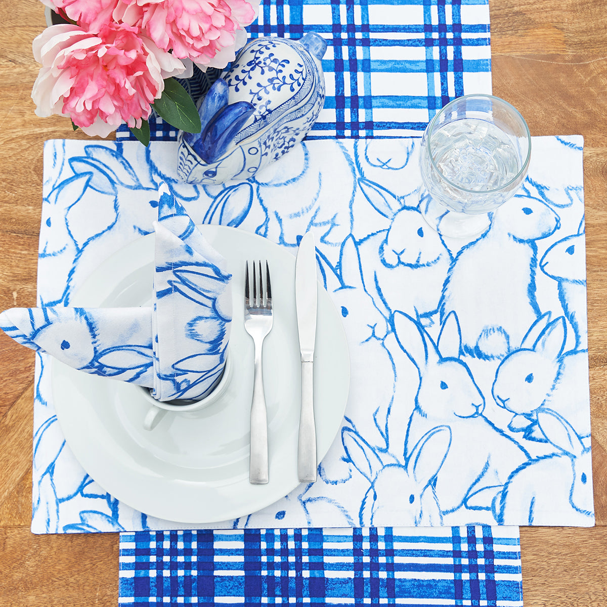 Blue Bun & Plaid Table Linens