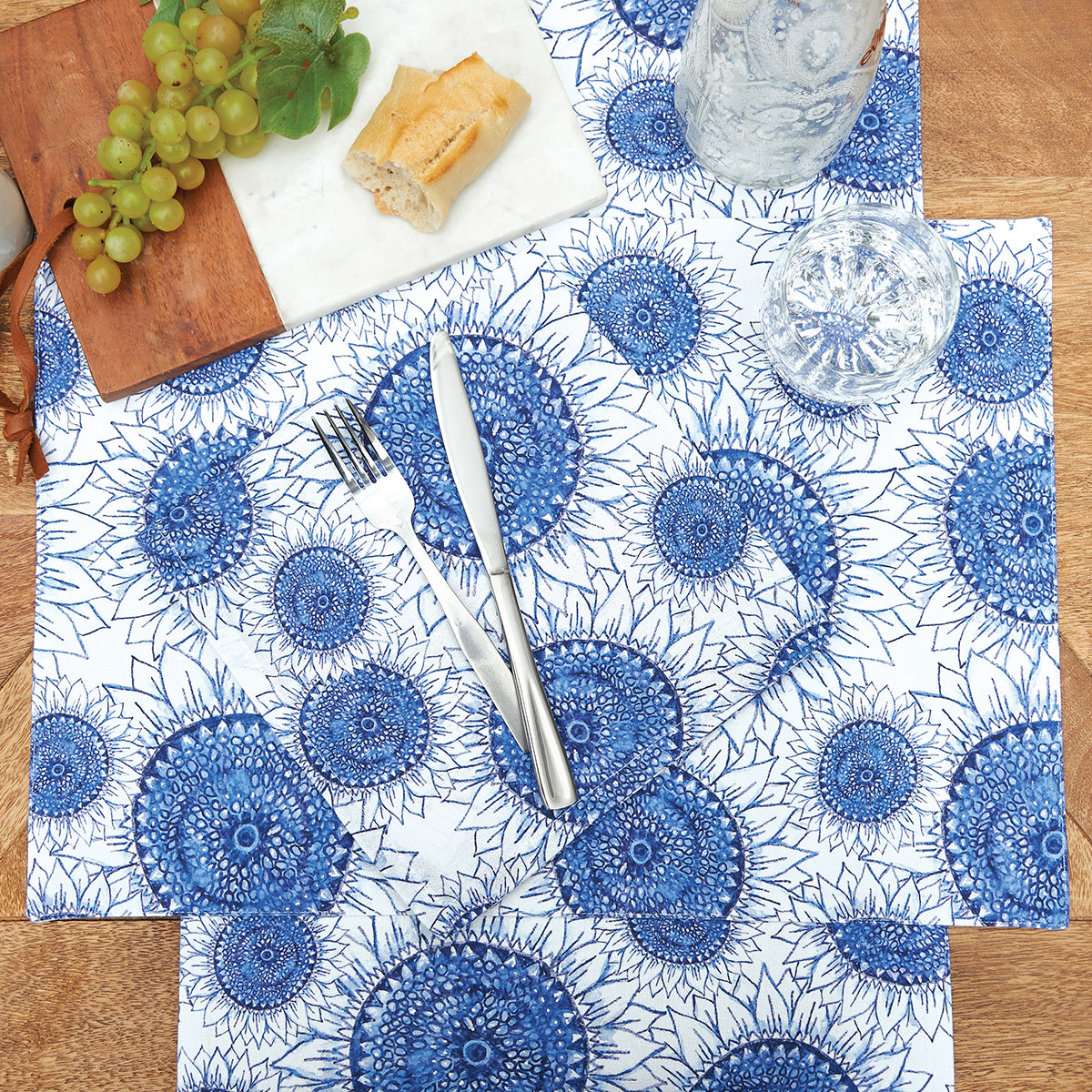 Blue Harvest Sunflower Table Linens