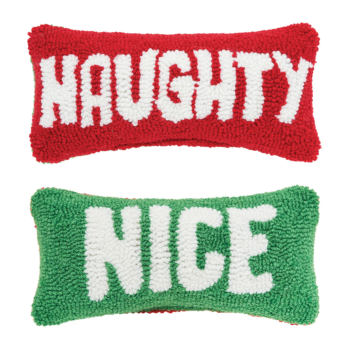 Naughty and Nice Hooked Mini Pillow