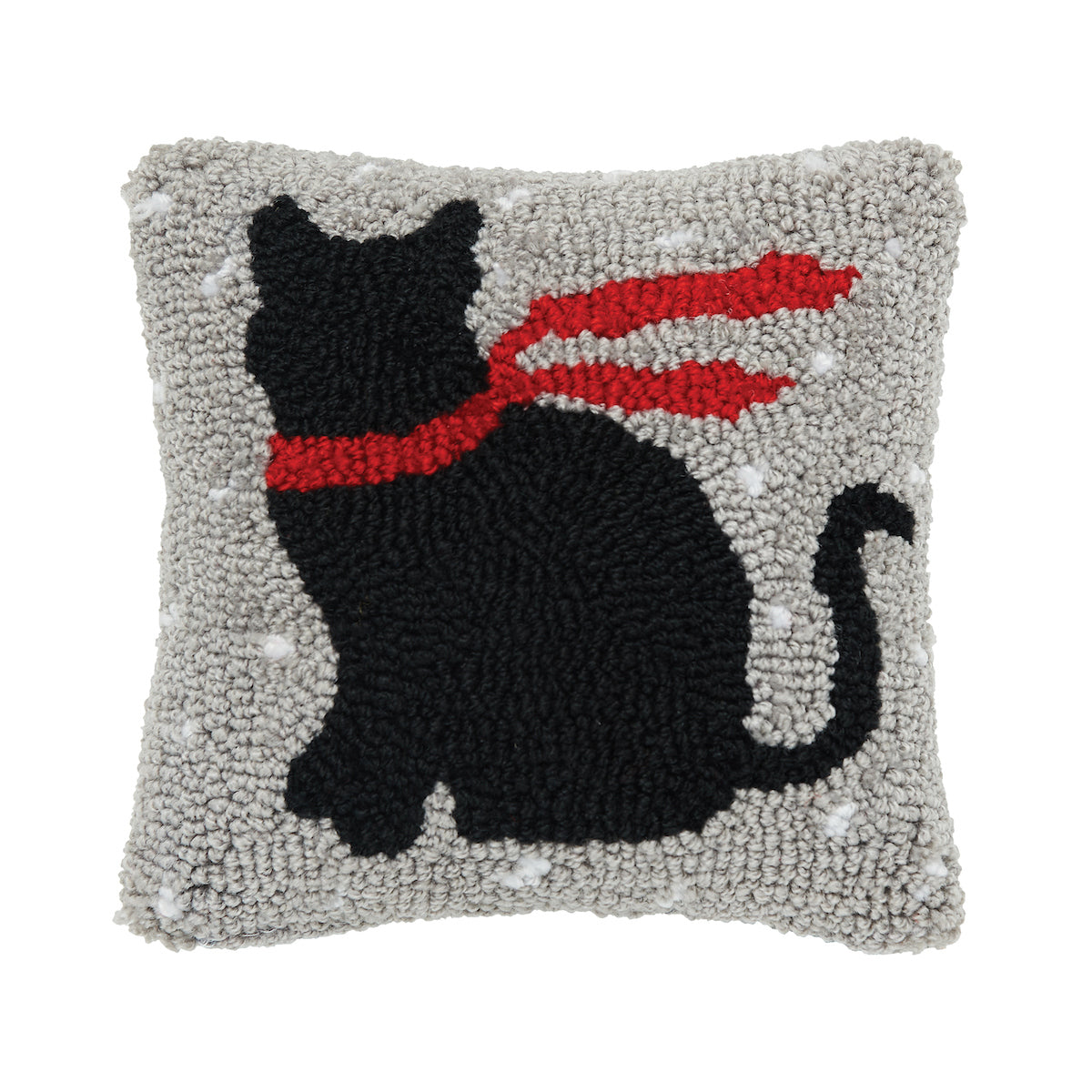 Winter Cat Hooked Mini Pillow