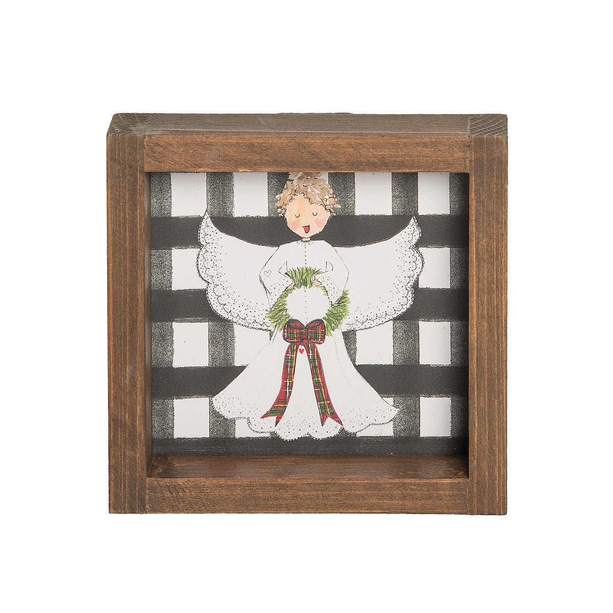 Black Check Angel Wooden Sitter