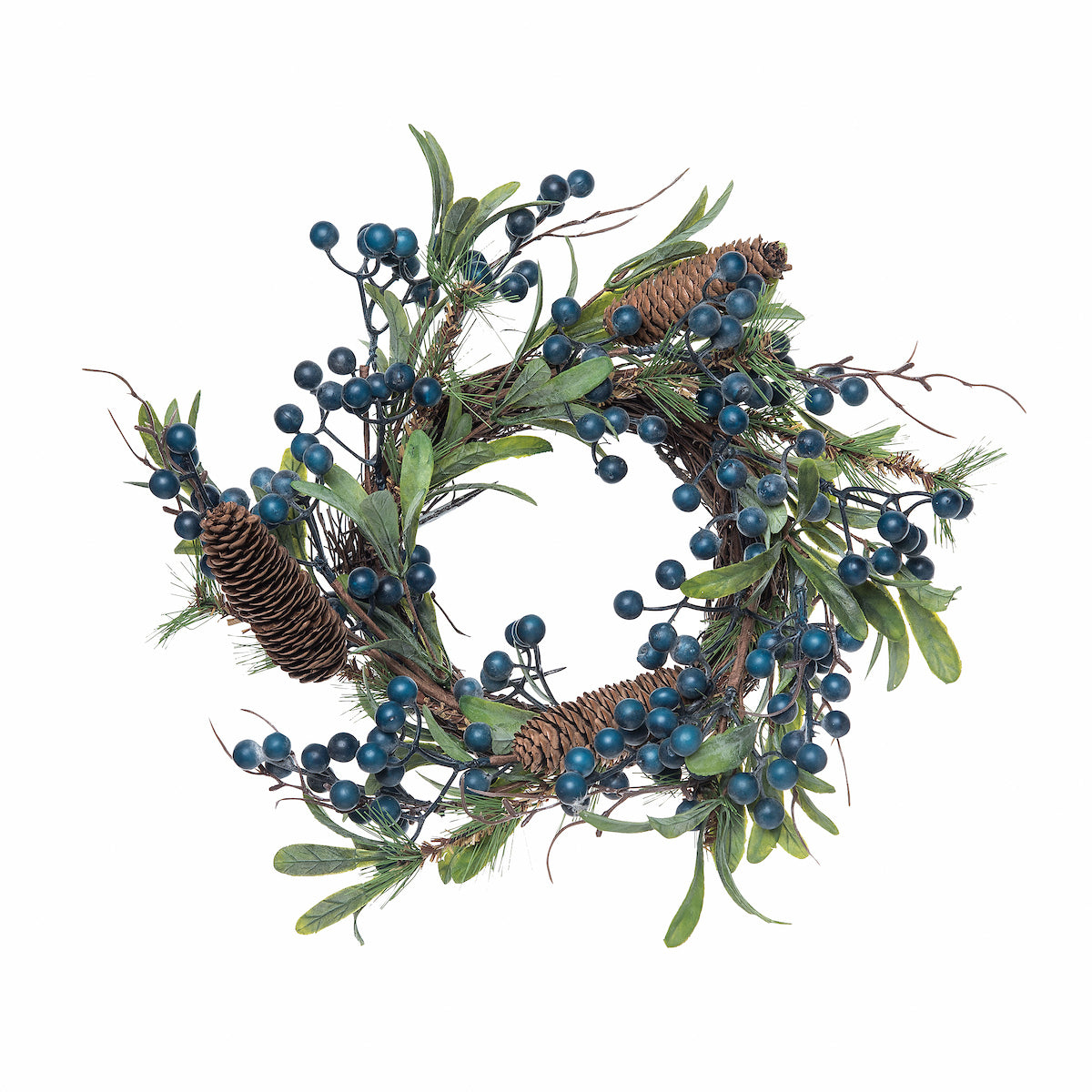 Medium Blue Berry Pinecone & Leaves Wreath