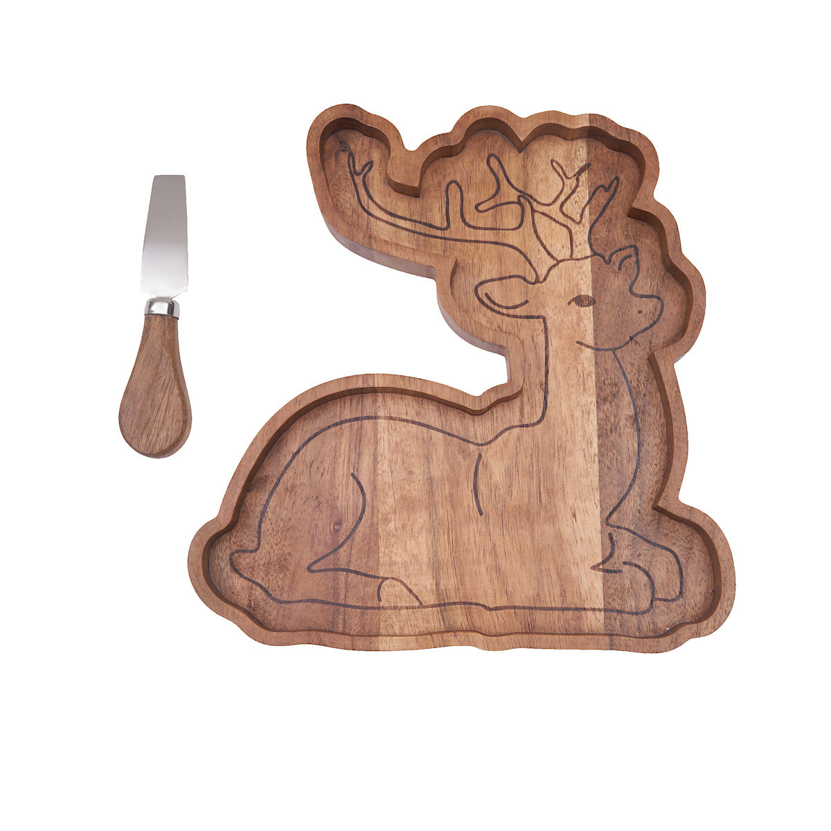 Reindeer Acacia Wood Serving Board & Spreader Set