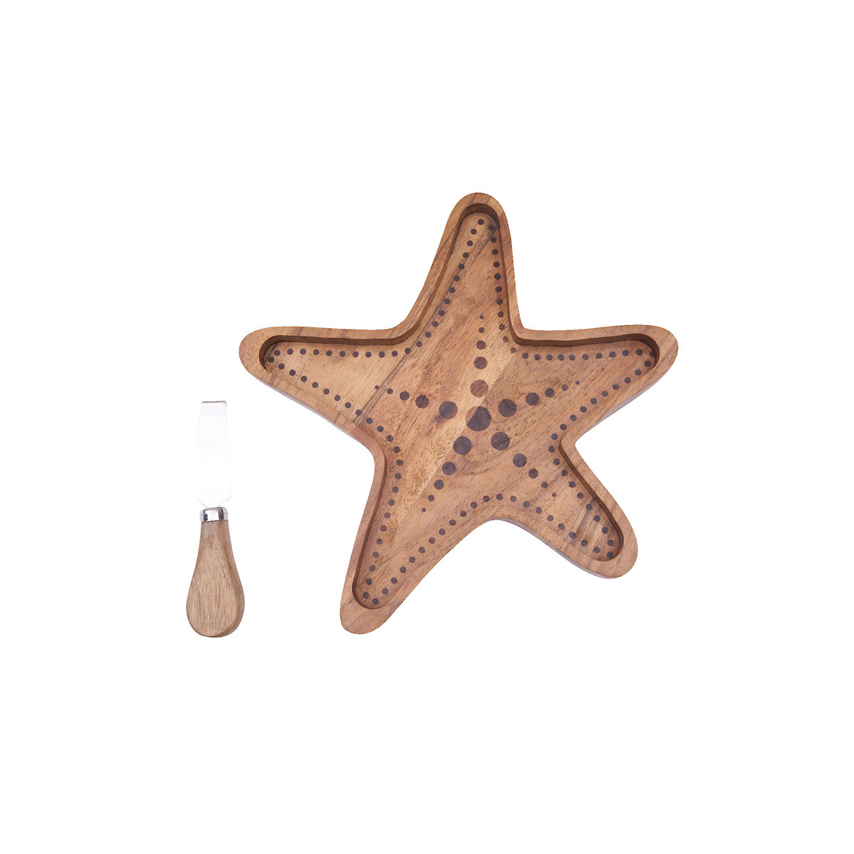 Sea Star Acacia Wood Serving Board & Spreader Set