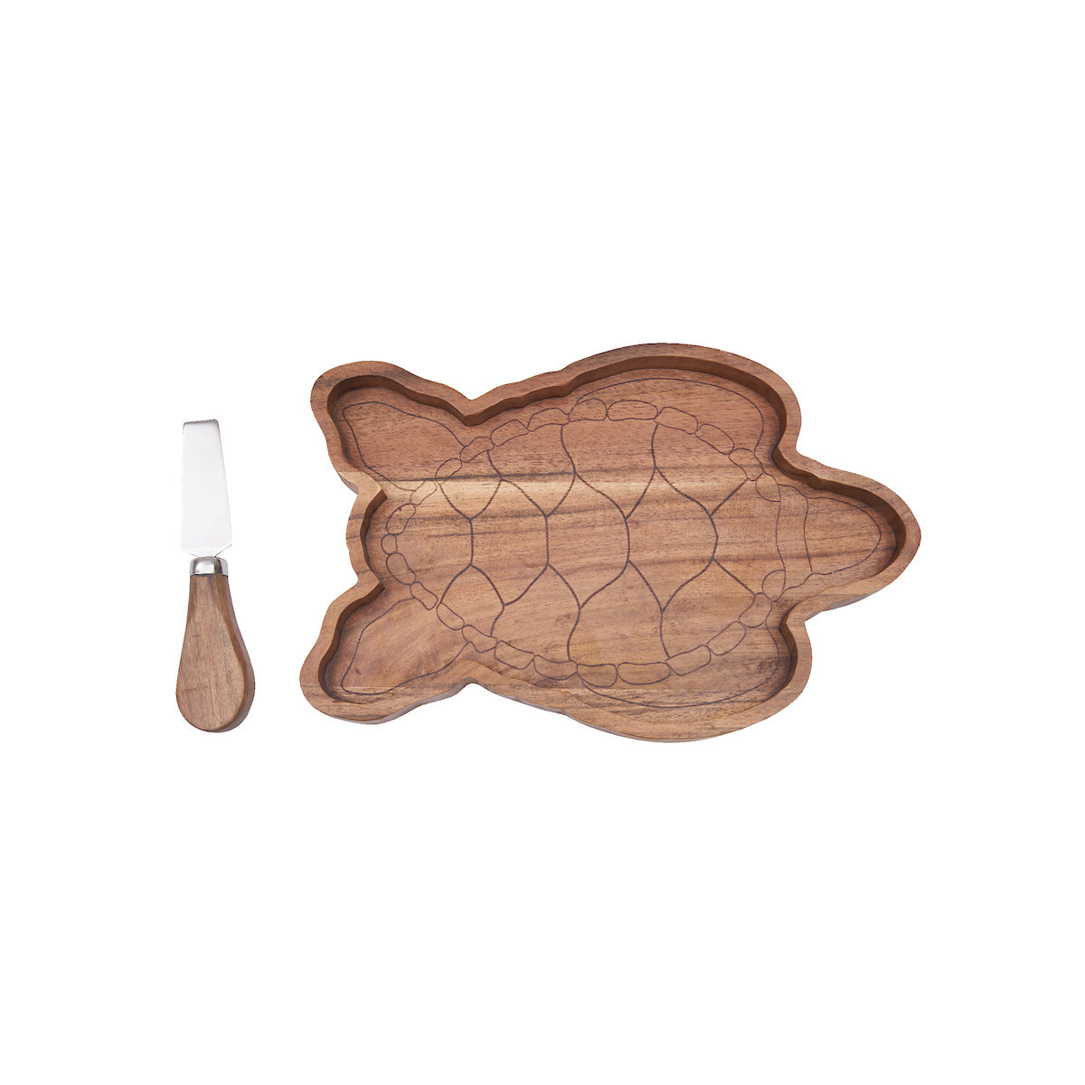 Turtle Acacia Wood Serving Board & Spreader Set