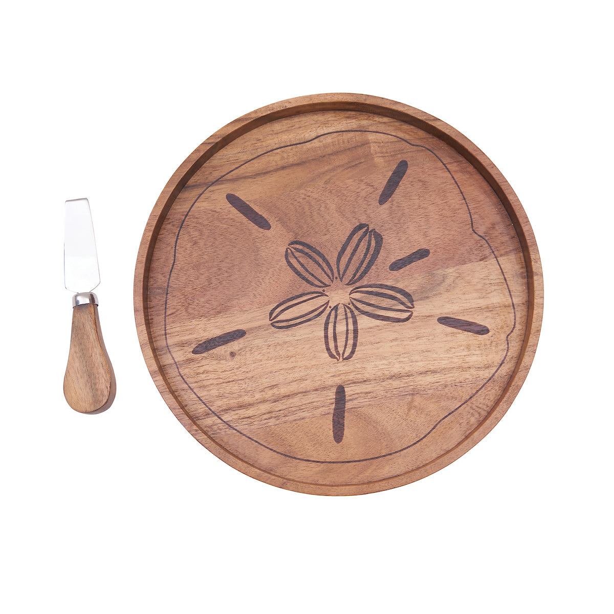 Sand Dollar Acacia Wood Serving Board & Spreader Set
