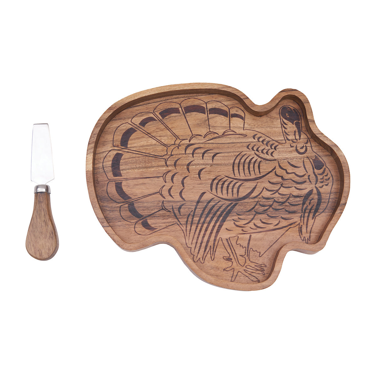 Turkey Acacia Wood Serving Board & Spreader Set