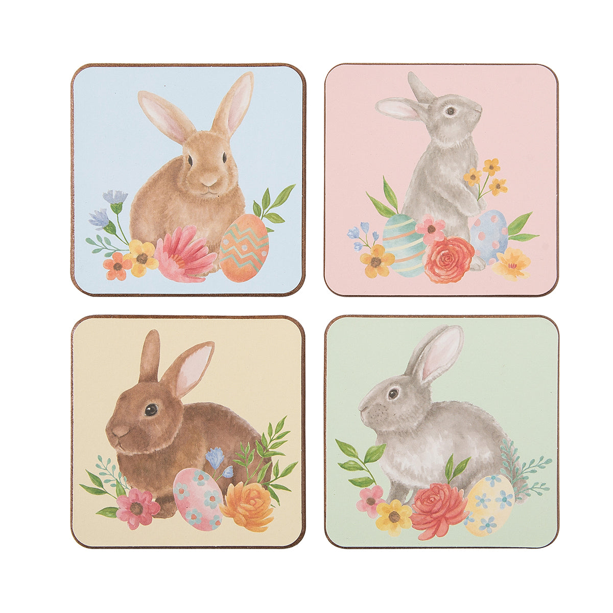 Floral Bunny Coasters, Set of 4