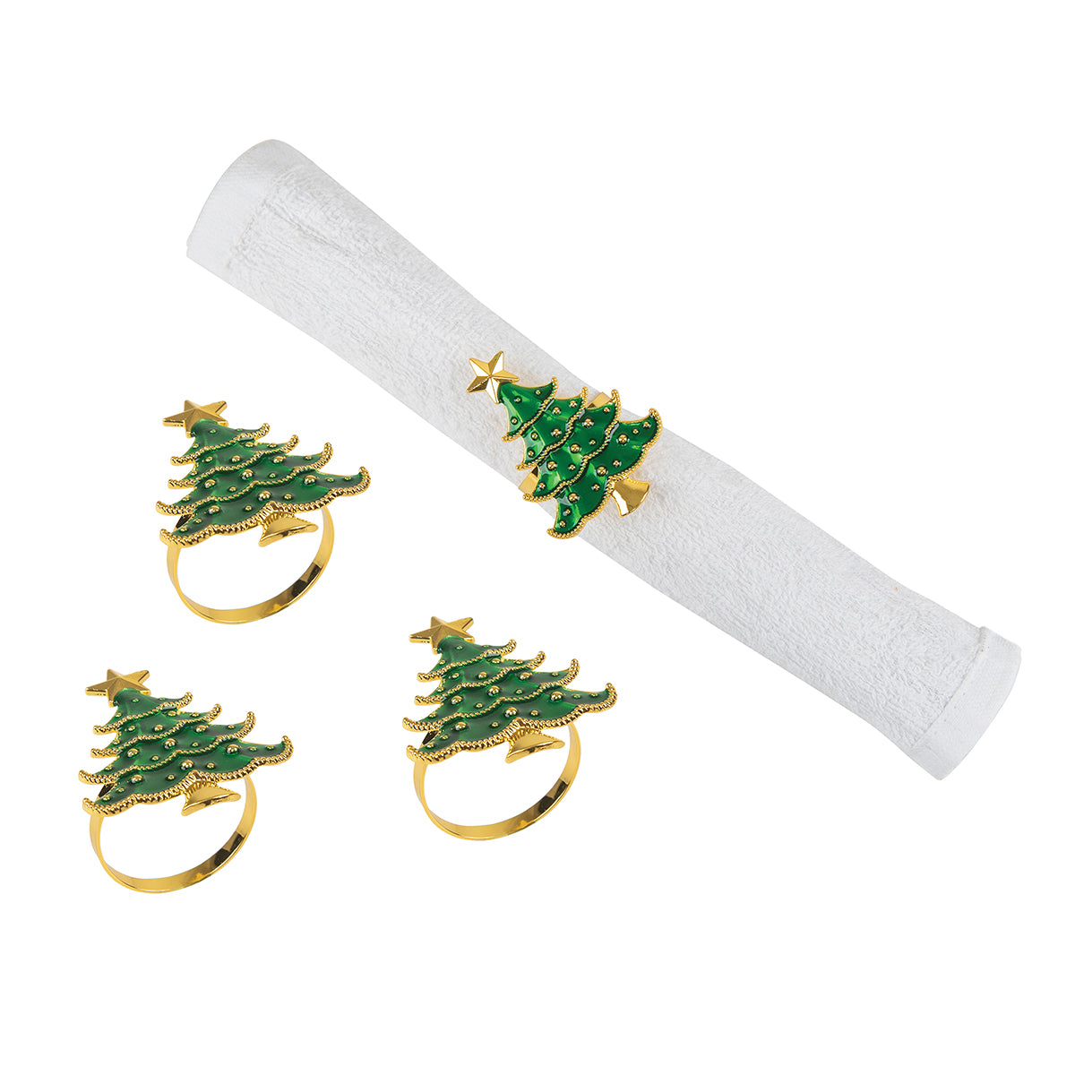 Green Christmas Tree Napkin Ring, Set of 4