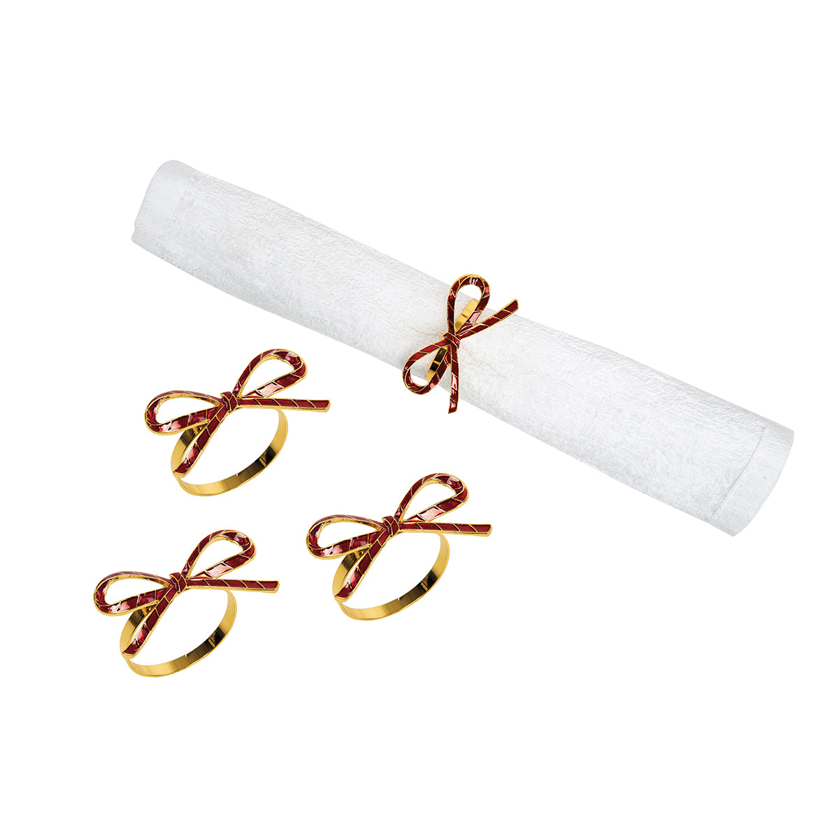 Red Ribbon Napkin Ring, Set of 4