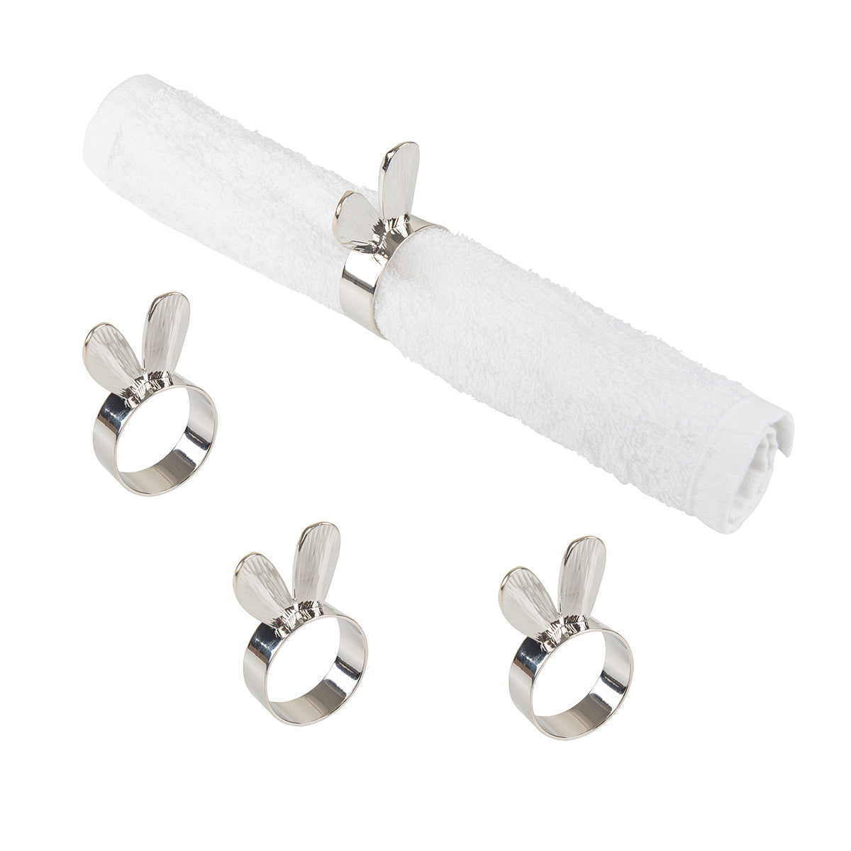 Silver Bunny Ears Napkin Ring, Set of 4