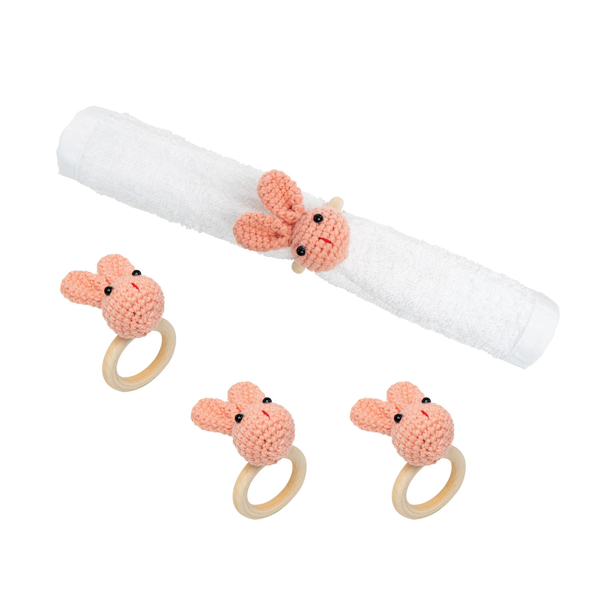 Pink Knitted Bunny Napkin Ring, Set of 4