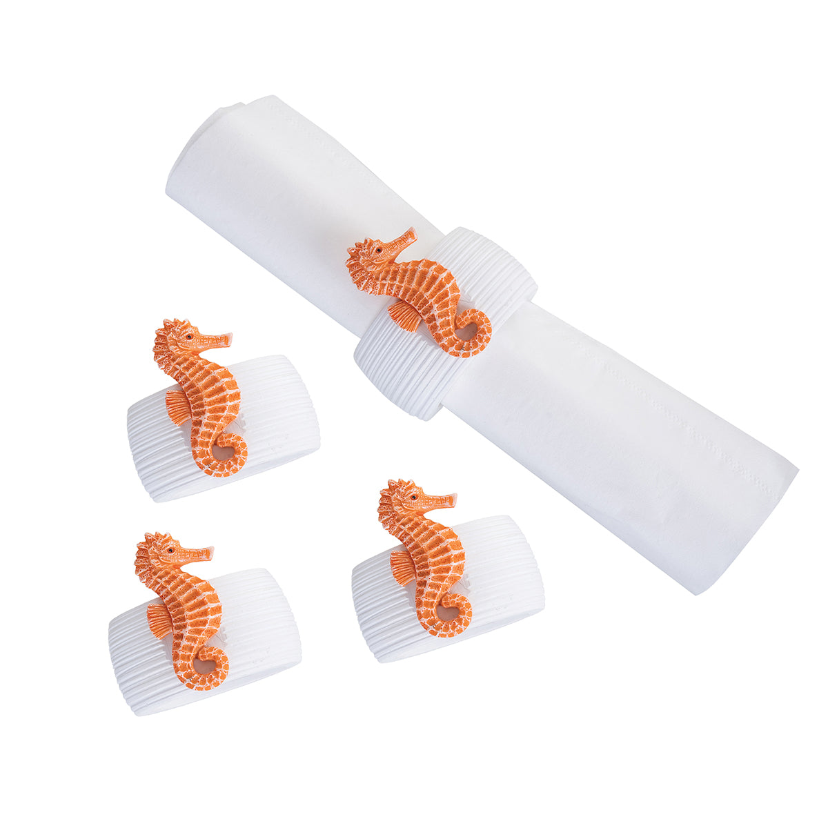 Orange Seahorse Napkin Ring, Set of 4