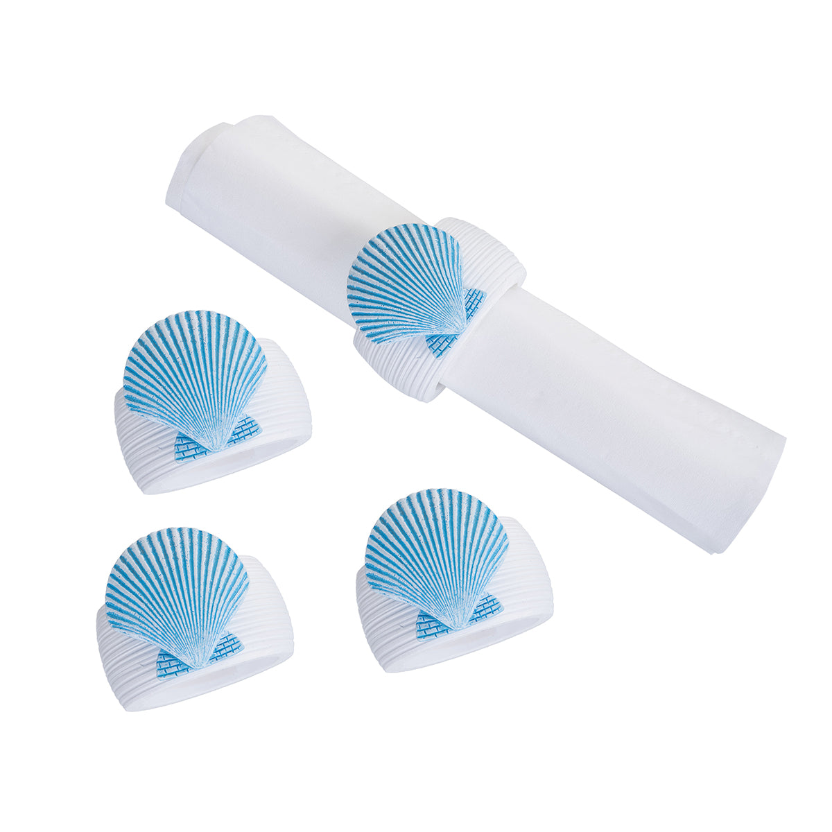 Blue Sea Shell Napkin Ring, Set of 4