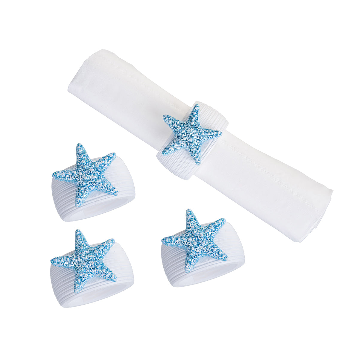 Blue Sea Star Napkin Ring, Set of 4