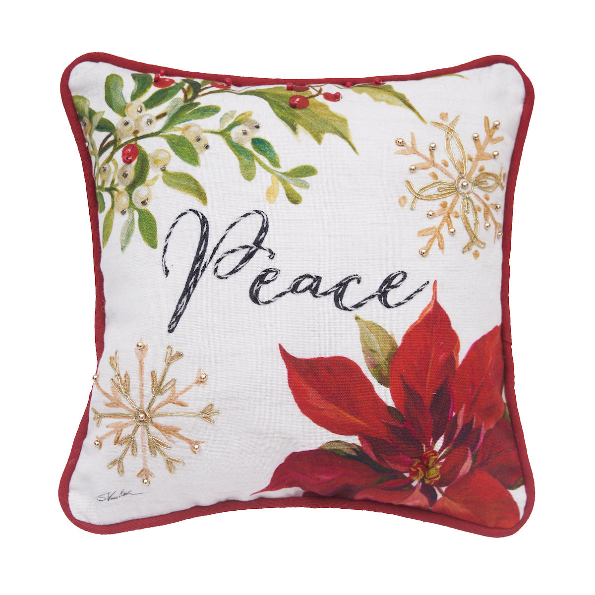 Peace Poinsettia Mini Pillow