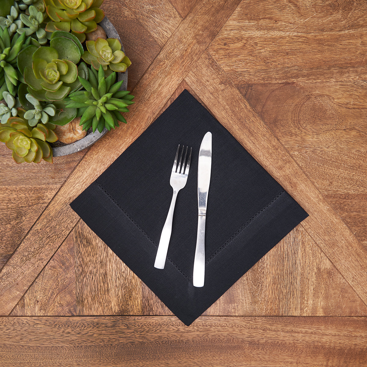 Hemstitch Black Napkin
