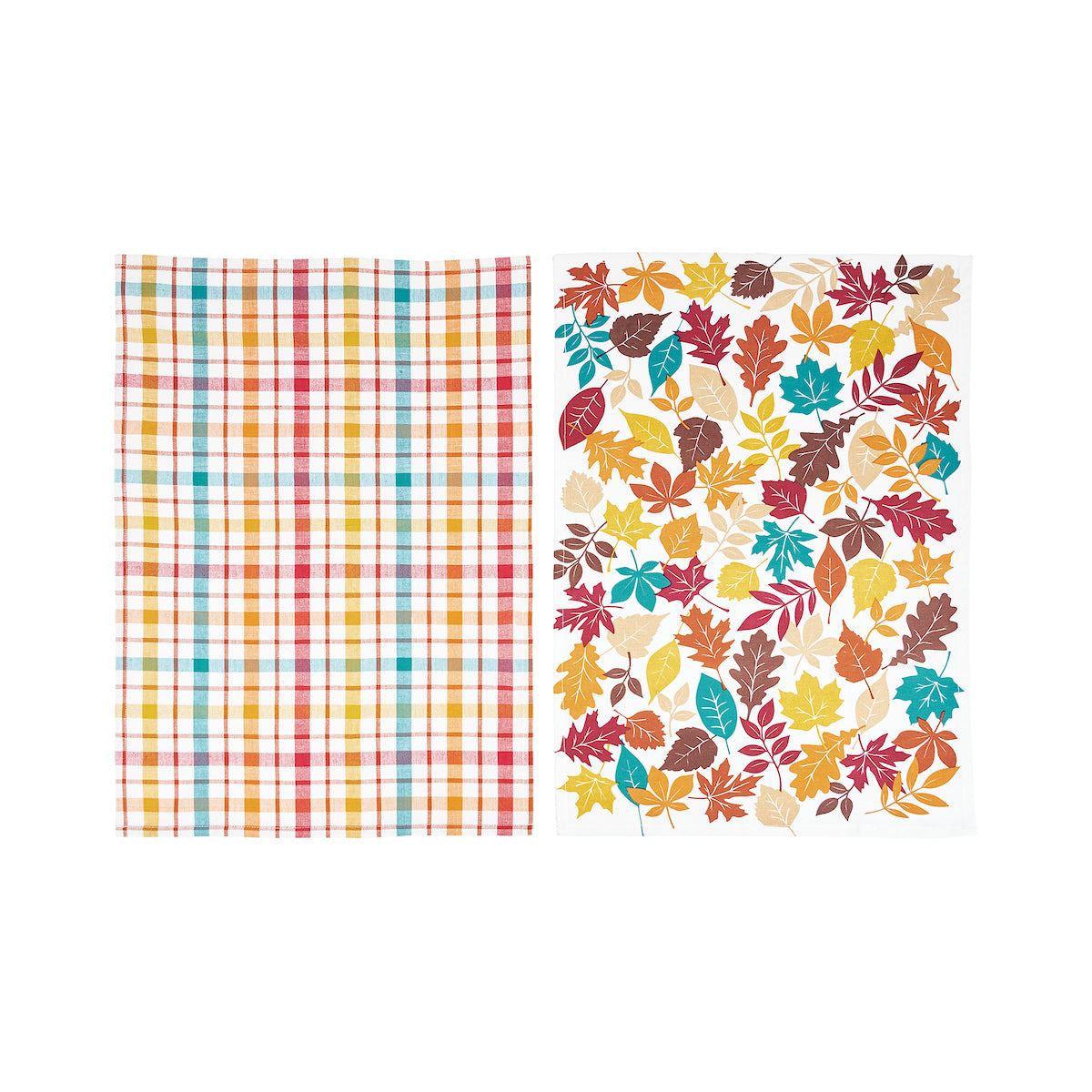Fall Leaves & Plaid Kitchen Towel, Set of 2