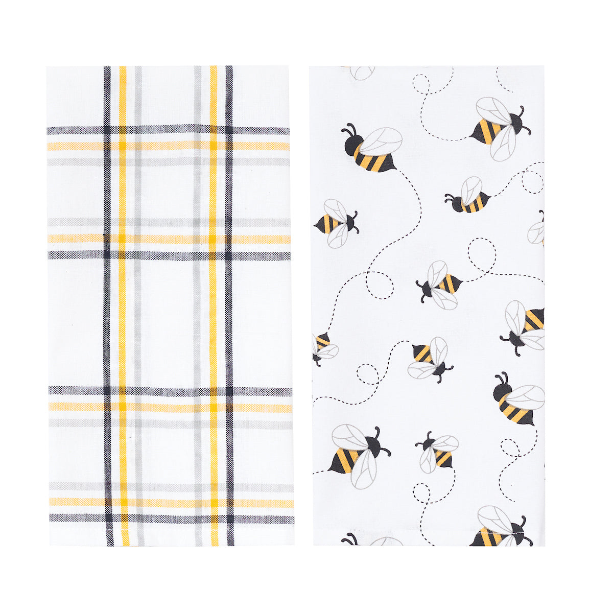 Honey Bee Plaid Printed Kitchen Towel, Set of 2
