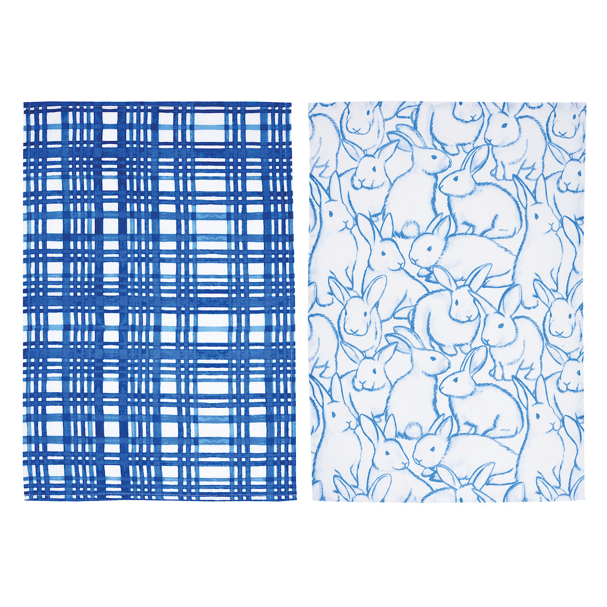 Blue Bun & Plaid Printed Kitchen Towel, Set of 2