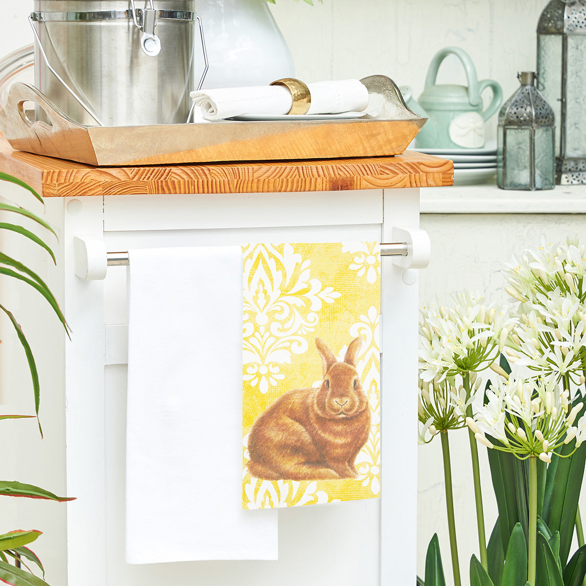 Damask Yellow Bunny Kitchen Towel