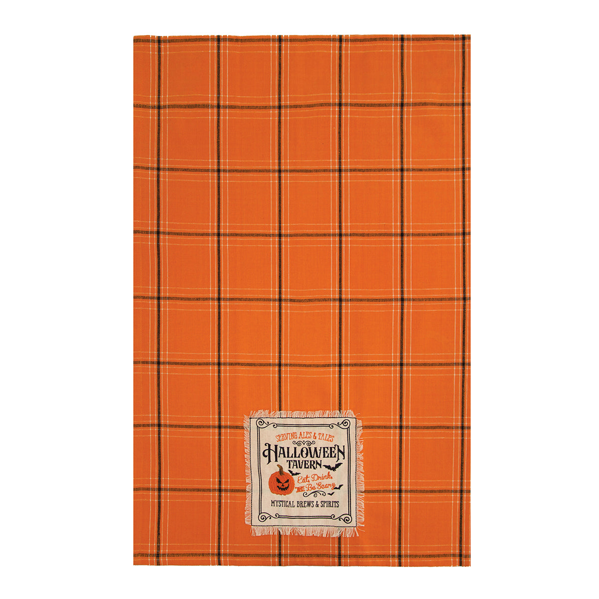 Halloween Tavern Plaid Woven Applique & Embroidered Kitchen Towel
