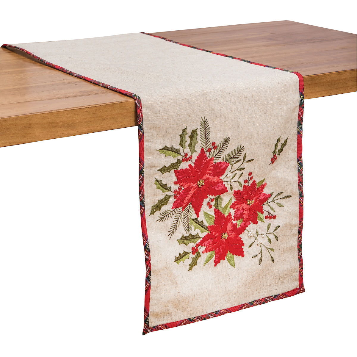 Merry Christmas Poinsettia Ribbon Art Runner
